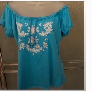 Adobe Rose • Vintage Top,cotton,  blue, size L